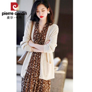 皮爾卡丹（pierre cardin）歐洲站春秋女裝百搭通勤純色開衫雪紡長裙碎花連衣裙顯瘦兩件套裝 2024棕色連衣裙+米色毛衣2025 S 85-100斤