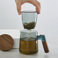 平仄 茶水分離杯泡茶杯玻璃杯喝水杯子辦公室水杯大容量420ml 青山隱