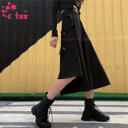 CTOX不規(guī)則半身裙女夏夏新款ins超火原宿風(fēng)高腰A字長(zhǎng)裙復(fù)古顯瘦工裝裙 不規(guī)則黑色裙 優(yōu)質(zhì)款 S 建議70-95斤