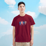 拓路者夏季純棉短袖t恤男裝戶(hù)外運動(dòng)休閑通勤百搭山峰印花圓領(lǐng)半袖上衣 酒紅 L
