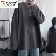 啄木鳥(niǎo)長(cháng)袖t恤男純棉春秋季圓領(lǐng)男士日系潮流ins寬松打底衫衣服體恤男裝 20550/光板長(cháng)深灰 L
