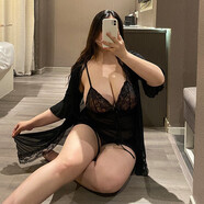 情趣內(nèi)衣女 誘惑胖mm大碼性感睡衣聚攏小胸顯大盲盒內(nèi)衣大碼性感床上睡衣免脫激情誘惑套裝 黑色XL碼(140-175斤) 【吊帶+外袍+丁字褲+腰帶】