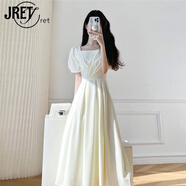 Jret白色溫柔風(fēng)初戀法式連衣裙女夏收腰顯瘦復(fù)古泡泡袖高級感氣質(zhì)長裙 0325#白色 L 建議110斤-119斤