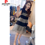 皮爾卡丹網(wǎng)紅連衣裙女2025夏新款韓版款式顯瘦荷葉邊無(wú)袖氣質(zhì)女人味a字裙 灰色 (105-120斤) XL