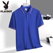 花花公子（PLAYBOY）冰絲短袖POLO衫男夏季薄款純色翻領(lǐng)上衣服品牌免燙休閑商務(wù)體恤衫 彩藍(lán) 3XL 150-165斤