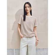 太平鳥(niǎo)女裝小香風(fēng)T恤女短袖夏直筒寬松圓領(lǐng)撞色針織上衣 粉色粗條紋  M 