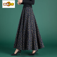 初徑媽媽棉麻半身裙春秋冬復古中長(cháng)款中老年女高腰松緊裙亞麻碎花長(cháng)裙 藍底小碎花 單層 裙長(cháng)85cm 薄款 M 腰圍2.0-2.1尺 建議90-110斤