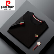 皮爾卡丹（pierre cardin）品牌輕奢高檔純棉刺繡小蜜蜂男女同款潮流時尚百搭修身T恤上衣 黑色 M 80-100