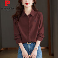 皮爾卡丹（pierre cardin）刺繡POLO領(lǐng)長(zhǎng)袖襯衫女2025春裝新款高級(jí)內(nèi)搭襯衣氣質(zhì)通勤時(shí)尚上衣 安哥拉紅 M 建議85-110左右