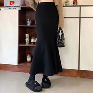 皮爾卡丹（pierre cardin）高品質(zhì)針織半身裙加厚冬款魚尾裙搭配毛衣感顯瘦修身包臀裙女 黑色 【面料】 加厚 S 建議(80-95斤)