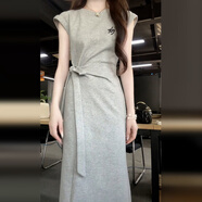 JRET2025新款小個(gè)子法式灰色短袖連衣裙子女夏季氣質(zhì)休閑收腰長(zhǎng)裙 圖片色 M 45/55kg