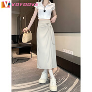 VOYDOVE西裝半身裙女2025新款小個(gè)子高腰氣質(zhì)包臀裙不規(guī)則開(kāi)叉一步裙 杏色【z】 M 【95-105斤】