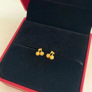 NXO24K黃金耳釘 9999金迷你櫻桃耳飾女款小眾設計不掉色首飾 0.01g 櫻桃耳釘