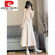 皮爾卡丹（pierre cardin）黑色雪紡吊帶裙連衣裙女春夏中長(zhǎng)款氣質(zhì)顯瘦內(nèi)搭打底長(zhǎng)裙外穿裙子 杏色(吊帶連衣裙) 前側(cè)開叉送系帶 M