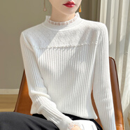 香影純打底衫女內搭蕾絲花邊領(lǐng)毛衣長(cháng)袖洋氣釘珠拼接針織衫女 白色 S (建議95斤以?xún)?