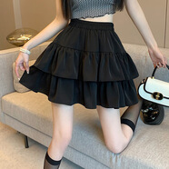 小黃鴨2025新款女童半身裙夏裝百褶裙黑4大兒童女孩短裙夏季A字蛋糕裙小 兩層黑色半身裙(內(nèi)襯帶安全褲) 160 cm