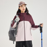 西域駱駝 VANCAMEL單層沖鋒衣男女短外套秋冬保暖防寒夾克戶外登山服ins運(yùn)動(dòng)風(fēng)衣 ZZ25118木黛酒紅-女款 XL