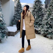 KESIMIAO輕奢品牌女裝白鴨絨短款羽絨服女冬季新款寬松顯瘦加厚淑女外套 23058中長(cháng)款卡其色【新國標90白鴨絨】 S (85斤-105斤)