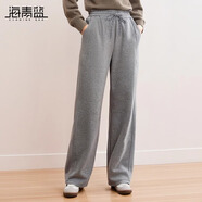 海青藍（CYANINE SEA）寬松慵懶風(fēng)休閑垂感闊腿褲女2024秋冬加絨燙鉆顯瘦直筒長(cháng)褲通勤 灰色 M