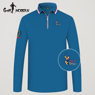 GOLF MODERN高爾夫服裝男裝 長(cháng)袖T恤半拉鏈刺繡polo衫男  商務(wù)休閑男裝 油藍色A10 S