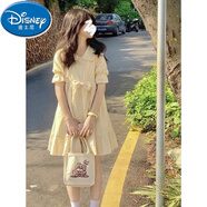 迪士尼（Disney）女大童連衣裙夏裝娃娃領(lǐng)初中生小學(xué)生胖女童裙子8歲10歲12歲女孩 奶黃色 165 S【建議60-85斤】
