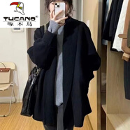 啄木鳥(niǎo)（TUCANO）中長(zhǎng)款針織外套女2025秋冬季加厚毛衣開(kāi)衫慵懶風(fēng)時(shí)尚百搭上衣 黑色 2XL 130-140 收藏店鋪優(yōu)先發(fā)