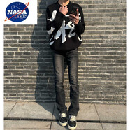 NASALIKE品牌紀(jì)璇黑色vibe褲子男款春季cleanfit彎刀牛仔褲美式高街直筒微 黑色 M 適合105-120斤