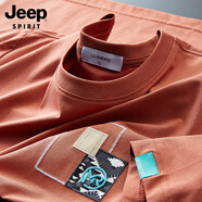 JEEP SPIRIT吉普高端絲光棉貼布刺繡圓領(lǐng)短袖t恤男款夏季潮流青年冰絲體恤衫 磚紅色 （涼感舒適） XL