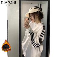 棉致重磅圓領(lǐng)三條杠衛(wèi)衣女春秋冬季新款加絨寬松韓版美式山東即墨中山 111白色【常規(guī)高品質(zhì)26.5】 L 100-115斤