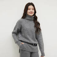 思諾芙德高領(lǐng)寬松加厚羊毛衫女25秋冬新款不對稱(chēng)下擺中長(cháng)款毛衣 薄墨灰 均碼