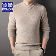 羅蒙（ROMON）2024秋冬季男士V領(lǐng)水貂絨毛衣中年加厚保暖休閑潮流打底針織衫 駝色 L (165)