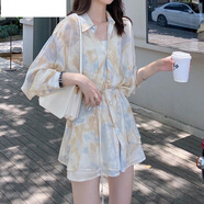 LISCN海邊度假吊帶連衣裙女小個(gè)子三亞旅行游穿搭泰國沙灘超仙拍照衣服 [優(yōu)質(zhì)]襯衫+短褲 (配吊帶) L