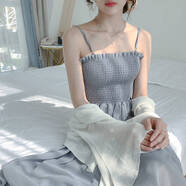 JRET吊帶連衣裙女春2025新款法式初戀溫柔風(fēng)甜美小清新雪紡仙女長(cháng)裙子 霧霾藍吊帶裙 S