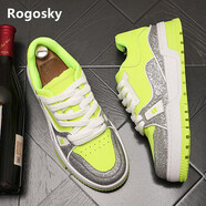 Rogosky香港潮牌男板鞋2025新款小眾銀色休閑鞋時(shí)尚個(gè)性水鉆百搭低幫鞋 熒光黃 （增高版） 39 =運動(dòng)鞋40