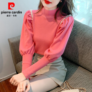 皮爾卡丹（pierre cardin）半高領(lǐng)針織打底衫女感內(nèi)搭毛衣法式燈籠袖上衣2025秋冬裝新款氣質(zhì) 玫粉色 M 95斤-110斤