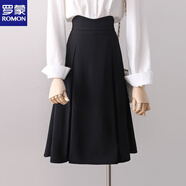 羅蒙（ROMON）職業(yè)通勤OL黑色中長(cháng)款垂墜感半身裙女2024春秋新款A字裙百搭裙子 黑色 長(cháng)款 S