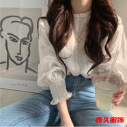 美安嘉洋氣女襯衫春裝韓國寬松鏤空長(cháng)袖蕾絲衫超仙的燈籠袖打底襯衣小衫 白色 M 165