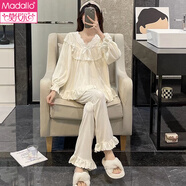 莫代爾睡衣女純 棉2025春秋季新款蕾絲花邊日系長(cháng)袖長(cháng)褲公主風(fēng)休閑套裝 WD-1622#杏色 L 95-115斤