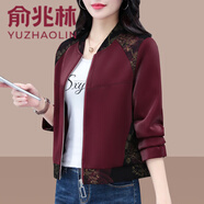 俞兆林 短款棒球服外套女春秋2024新款中年春季休閑寬松薄款夾克上衣 棗紅 2XL 【建議125-140斤】