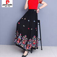 皮爾卡丹（pierre cardin）刺繡民族風(fēng)半身裙中長(cháng)款繡花廣場(chǎng)舞大擺裙大碼長(cháng)裙子半身裙子 黑色 90cm 1.8/1.9尺 S