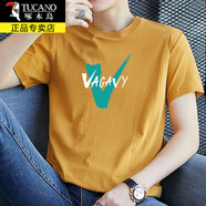 啄木鳥（TUCANO）短袖t恤男夏季新款圓領(lǐng)短袖男士T恤半袖印花體恤五分上衣男裝 10935-T218姜黃色 XL 約130-145斤
