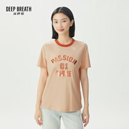 深呼吸DEEP BREATH女裝撞色亮片字母休閑百搭長(cháng)絨棉短袖T恤女A301446 粉 2XL (6)