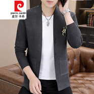 皮爾卡丹（pierre cardin）早秋季針織開(kāi)衫男士潮流簡(jiǎn)約刺繡百搭毛衣外套春秋休閑帥氣毛線衣 6818深灰色 2XL 180