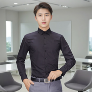 HAIPAIHAOYU長袖襯衫男修身商務(wù)正裝襯衣免燙職業(yè)裝純色男裝婚禮質(zhì)感白上衣 CS3012黑色 XL (175) 【推薦126-135斤】
