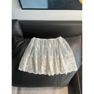 圣羅地奧屁簾日韓森系少女搭配精美刺繡花朵蕾絲疊穿屁簾四季百搭層次感半 杏色 均碼