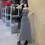 愛麥依法式灰色波點吊帶連衣裙子女早春季2025新款氣質(zhì)包臀裙穿搭一整套 連衣裙【單件】 XL 120-130斤