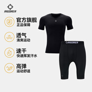 準(zhǔn)者健身服男式高彈速干透氣籃球跑步運(yùn)動(dòng)套裝短袖壓縮衣打底緊身衣褲 純正黑348+453-1 【短袖+五分褲】 XL