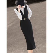 蘭瑟兒2025秋季新款氣質(zhì)通勤正式場(chǎng)合長(cháng)袖拼接襯衫領(lǐng)包臀連衣裙女 黑色 XL