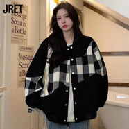 Jret原宿風(fēng)炸街棒球服2025夏季新款印花寬松嘻哈薄外套女百搭顯瘦 黑色  L 105-120