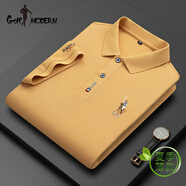 GOLF MODERN高爾夫服裝男裝短袖polo衫中年爸爸夏裝高端刺繡翻領(lǐng)體恤衫 杏色8387 3XL